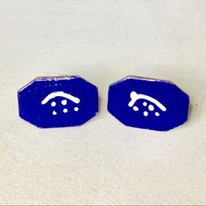 Nice Vintage Modernist Blue Enamel Copper Cuff Links